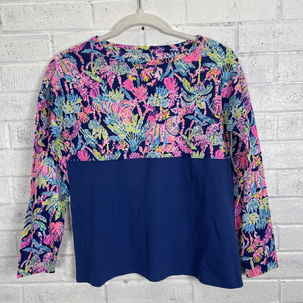 Lilly Pulitzer Mini Finn Top Girls Size XL Oyster Bay Navy Seen and Herd
